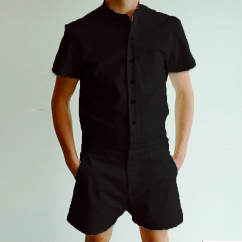 Модная Новая мужская одежда однотонные комбинезоны мужские однорядные комбинезоны с клепками костюм для отдыха короткий рукав