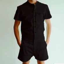 Модная Новая мужская одежда однотонные комбинезоны мужские однорядные комбинезоны с клепками костюм для отдыха короткий рукав
