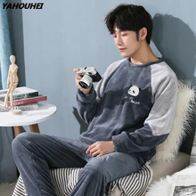 Толстые теплые фланелевые пижамные комплекты с героями мультфильмов размера плюс 5XL для мужчин зимняя Коралловая бархатная пижама с длинным рукавом Домашняя одежда для отдыха