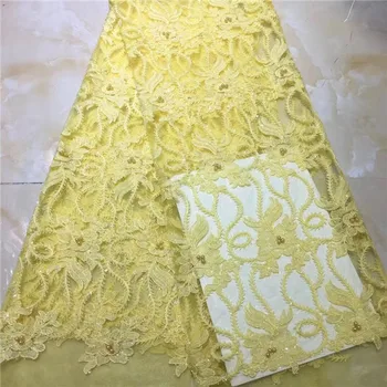 

French Tulle Lace With Beads African Lace Fabric 2019 High Quality Lace Embroidery Nigerian Lace Fabrics
