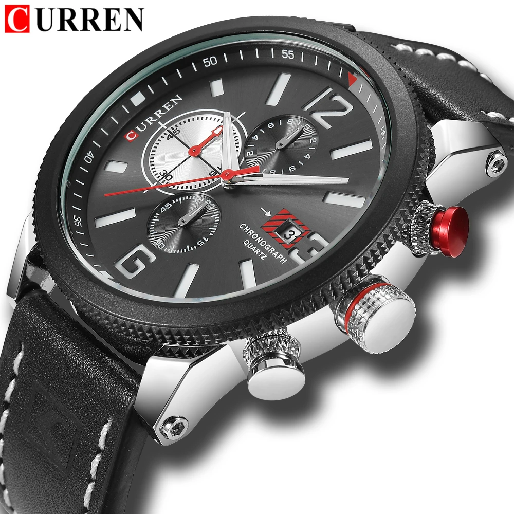 

CURREN 8281 Mens Watches Waterproof Top Brand Luxury Chronograph Date Fashion Casual Genuine Leather Sport Military Male Clock