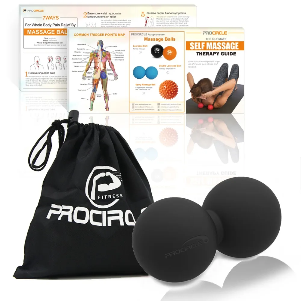 Массажный мяч PROCIRCLE Peanut, резиновый Массажный мяч для спины, триггер, мяч для Лакросса, массаж тела и фитнес-упражнения, мячи, сумка REEE