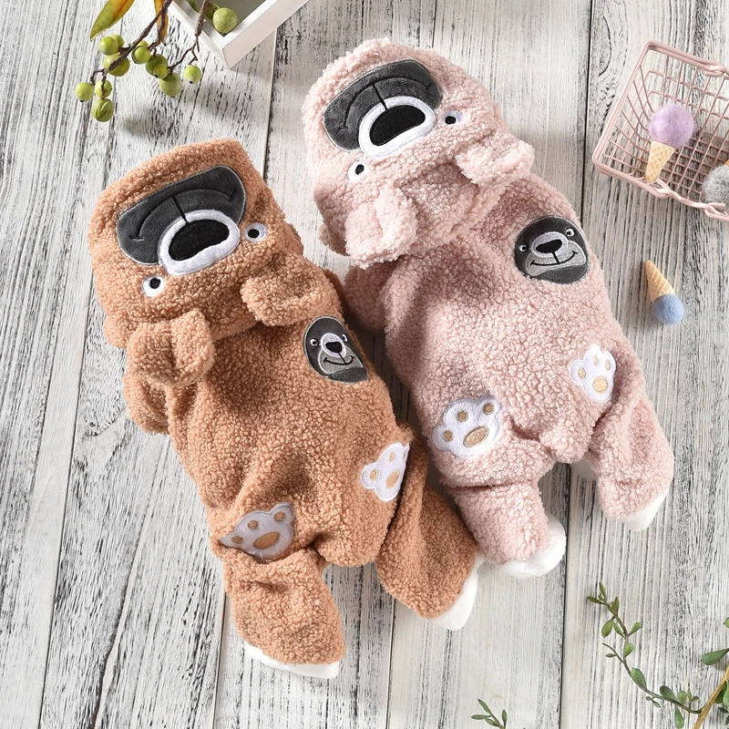

Cute Bear Autumn Winter New Pet Jumpsuit Pink Coffee Halloween Style Four Legs Cotton Padded Thickening Warm Pitbull Dog Clothes