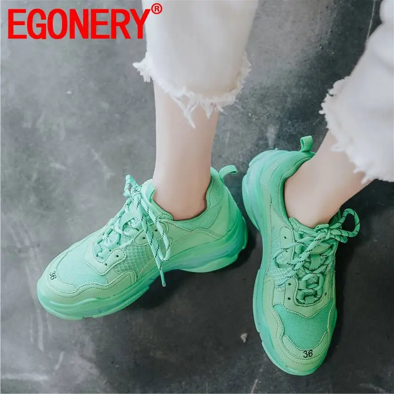 

EGONERY Woman Flat platform shoes spring summer Round head strap sneakers sports Casual green white yellow outdoor walking shoes