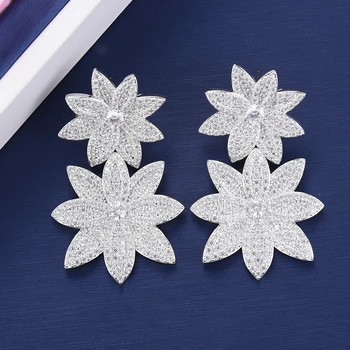 

GODKI 55mm Famous Luxury Flower Blossom Dangle Earrings For Women Wedding Full Mirco Cubic Zircon Earring Fashion Jewelry