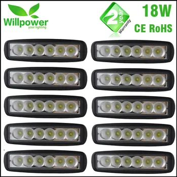 

10 Pcs pack black finished 6 Inch Spot Flood 12 volt single row 18W LED work Light Bar 4x4
