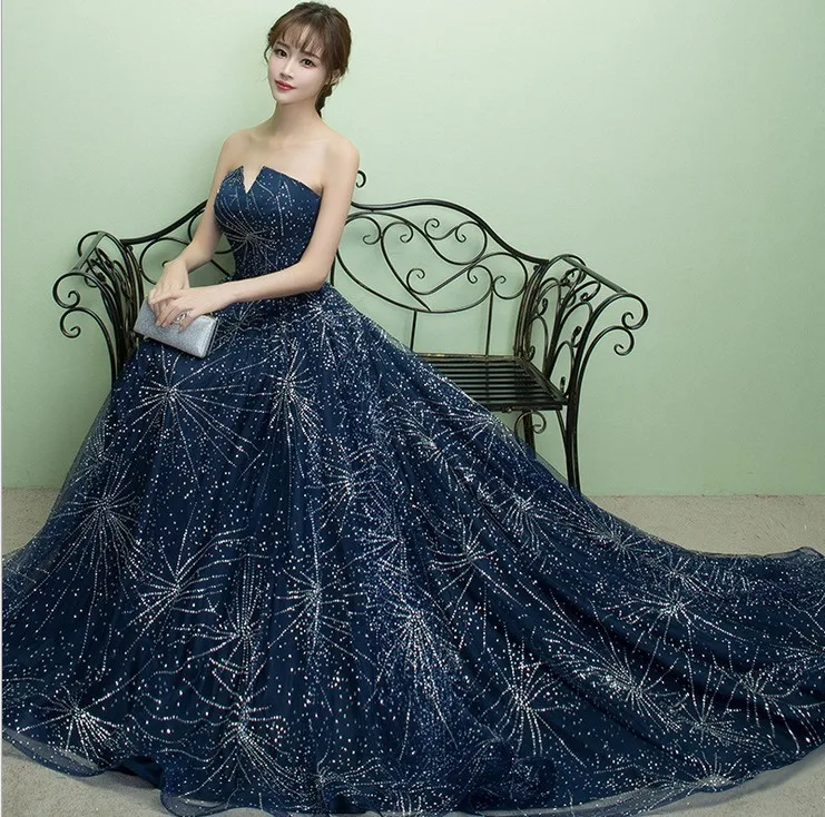

2019 Women Strapless Evening Dresses Elegant Prom Dress Shinning Special Occasion Dresses robe de soiree evening gowns