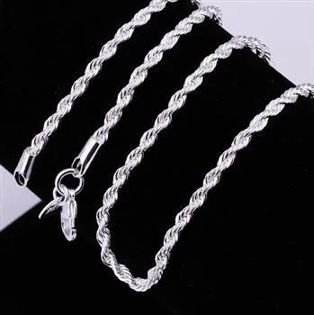 

Free Shipping 925 Sterling Silver Chain Fine Fashion Silver Jewelry Chain 3MM Rope Chains Top Quality SMTC014