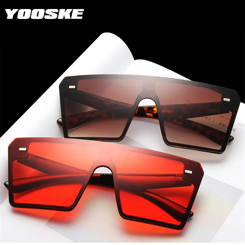 YOOSKE Brand Oversized Sunglasses Women Men Vintage Gradient Sun Glasses Shades Retro Big Frame Flat Top One Piece Eyewear