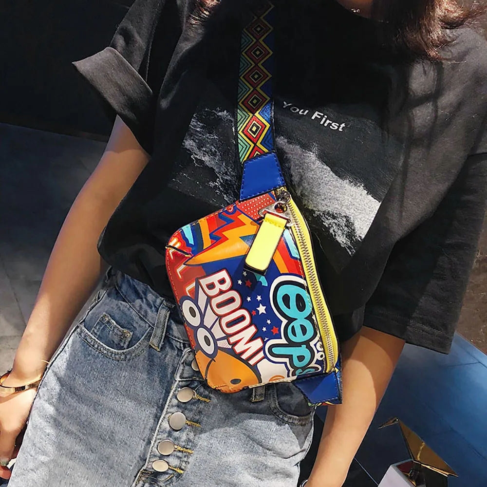 2019 Women's chest bag shoulder bag city walking pack graffiti printed wide shoulder strap city bag fanny pack for women 40J4 (7)