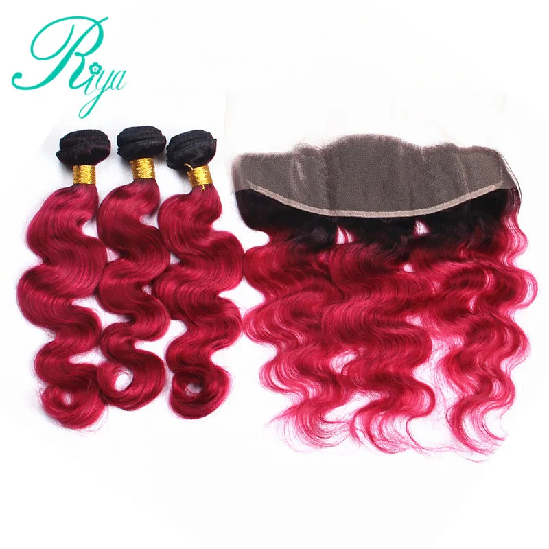 T1B Burg body wave huamn hair bundles with lace frontal closure (1)
