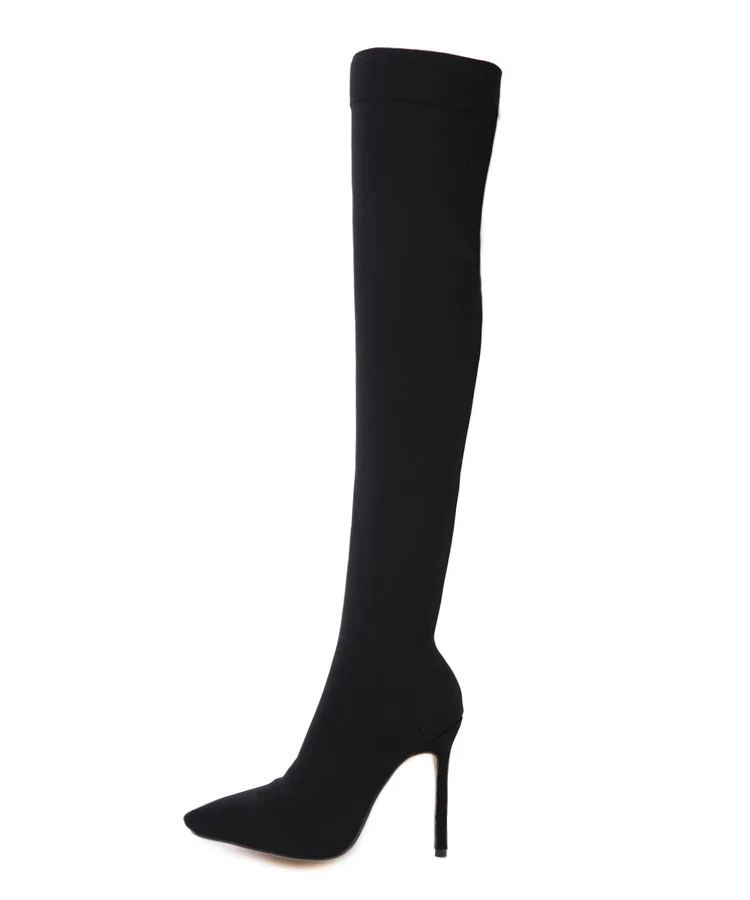 Леопардовые модели; Женские Сапоги выше колена; сезон осень-зима; новые носки на высоком каблуке из эластичной ткани с острым носком. ZL-139-20
