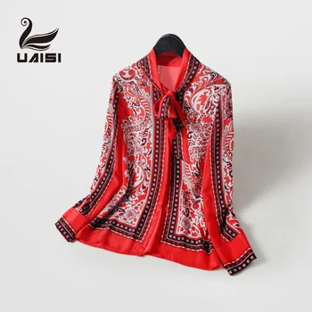 

UAISI Women Summer Casual Shirts 100%Silk Long Sleeve Tops