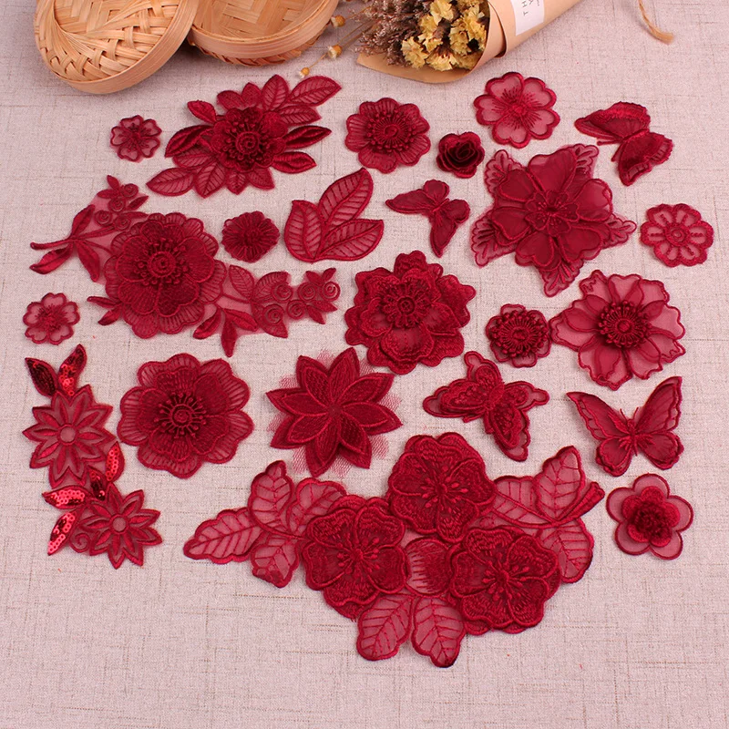 

1pc Red Flower Butterfly Applique Embroidered Sew on Patches For Clothes Bag Cap Headwear Sticker Diy Craft Decoration Repair
