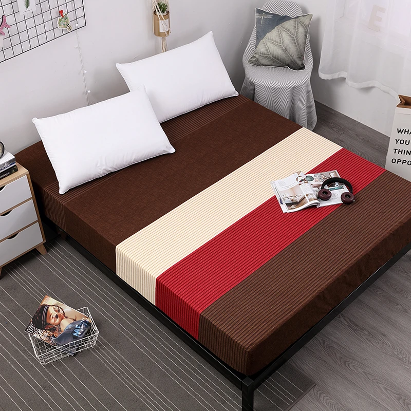 MECEROCK Deep Pocket Fitted Sheet Stripe Pattern Bed Sheet with Elastic