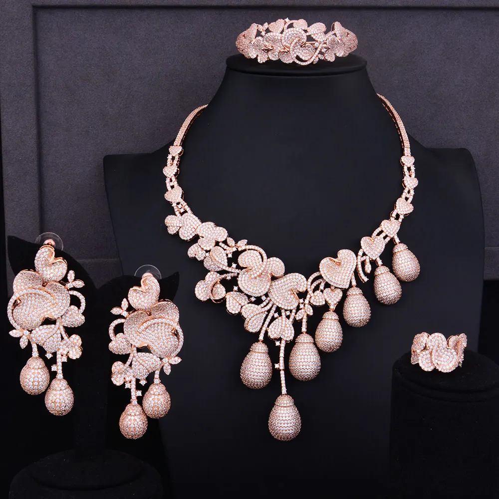 GODKI Luxury Flower Bud Mixed Women Wedding Cubic Zirconia Necklace Earring Saudi Arabia Jewelry Set Jewellery Addiction