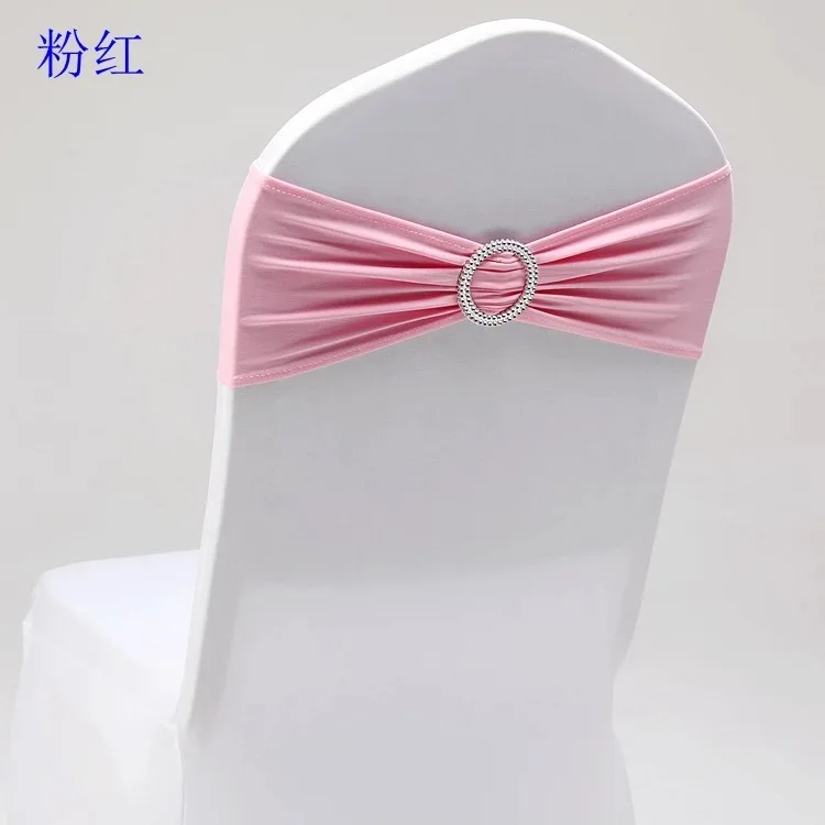 100 шт лайкра повязка на стул стрейч эластичный спандекс стул бант с круглым кольцом для свадьбы украшение для банкета и вечеринки даже - Цвет: Розовый