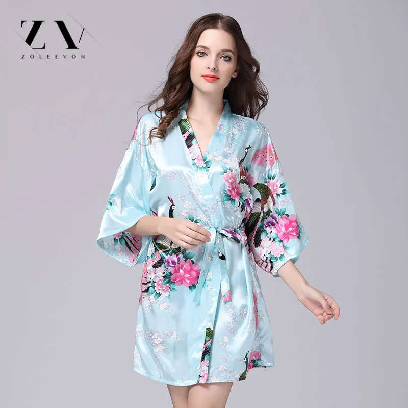 Шелк халаты для женщин белье японский пижамы пикантные Атласный халат халаты для женская ночная рубашка tmall - Цвет: 065 light blue