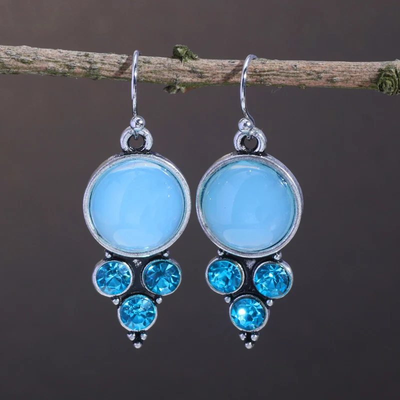 

YWOSPX Bohemian Style Zircon Silver Dangle Earrings for Women Jewelry Wedding Statement Brincos Engagement Vintage Earings Gift