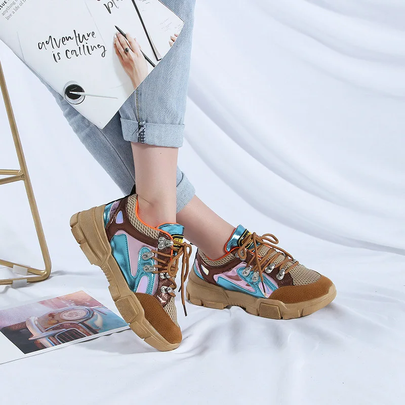 

EARTH STAR Brown Shoes Women Brand Platform Sneaker Real Leather Fashion Lady chaussure Breathable Autumn footware Girl Flats