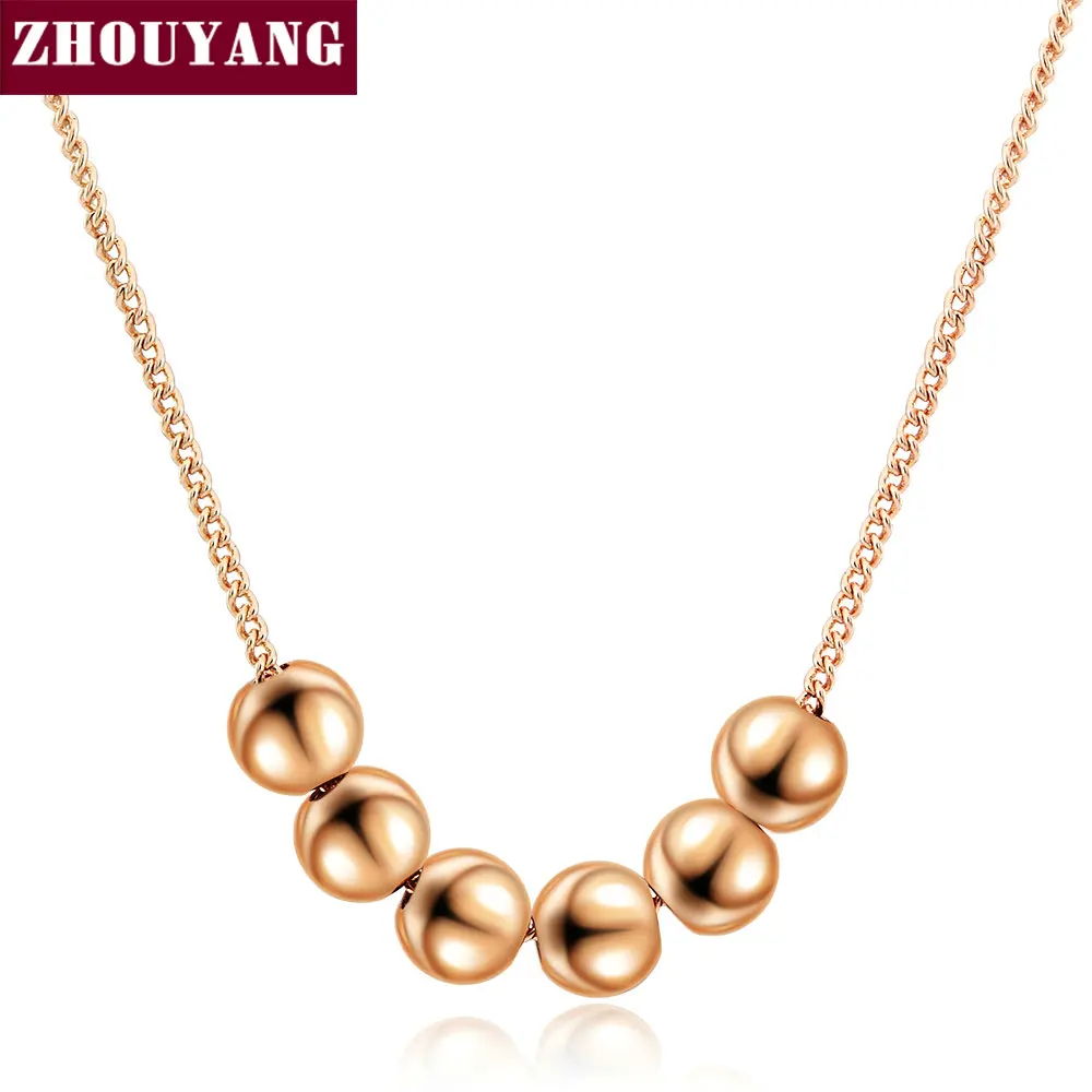 Small Bead Ball Rose Gold Color Pendant Necklace Jewelry CZ Crystal Wholesale Wedding Gift For ...