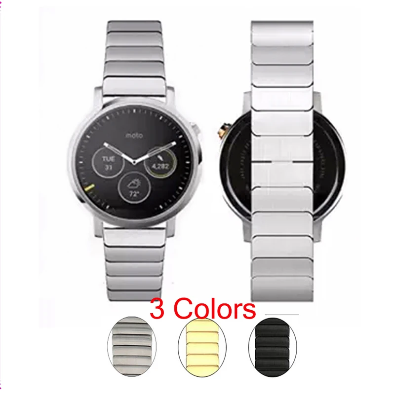 Черные серебристые золотые металлические ремешки для часов 22 мм Motorola Moto 360 (2 го