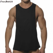 Страуса Бодибилдинг мужской летний однотонный спортивный жилет чистый хлопок чистый большой открытый раздвоенный мужской жилет Повседневный