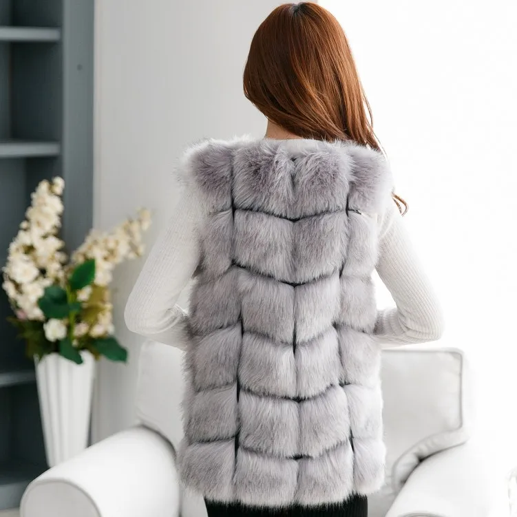 Новое поступление, зимний теплый модный длинный женский жилет из искусственного меха, пальто из искусственного меха, жилет из лисьего меха, женский жилет, большие размеры, S-4XL