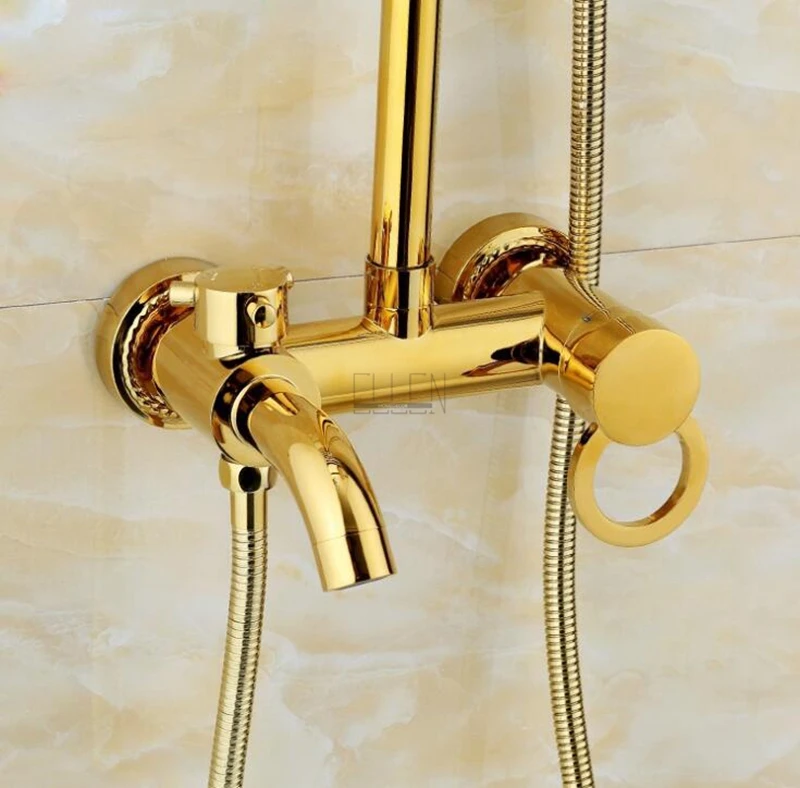 Набор для душа в ванную, роскошный золотой Латунный настенный душ для ванны, дождевые смесители с ручными душевыми комплектами, набор ELS2008