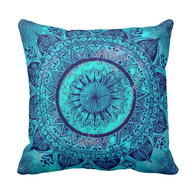 

Turquoise Bohemian Style Throw Pillow Case Beautiful Fabulous Decorative Cushion Cover Square Mandala Modern Sofa Chair Decor