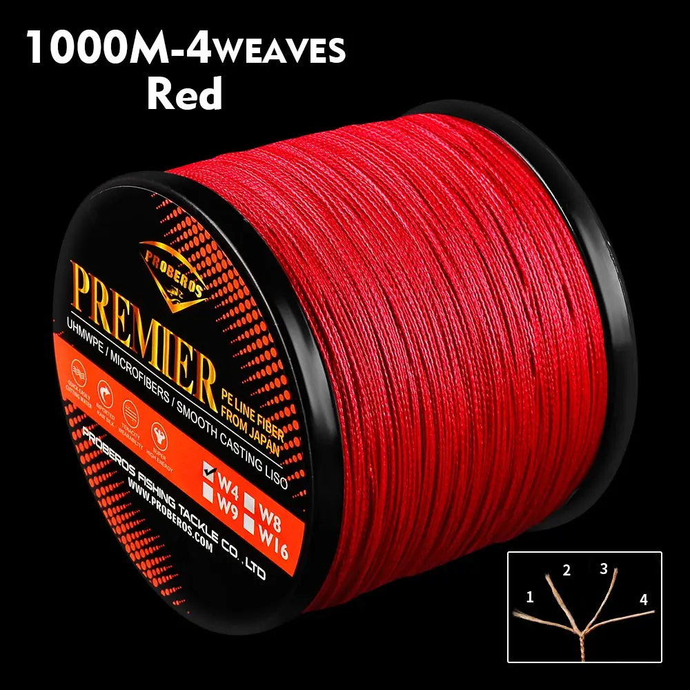 Плетеная леска для ловли карпа, 1000 м, серия Prime, крепкая многонитевая ПЭ косичка, 6-100 фунтов, пресноводная морская леска - Цвет: Red
