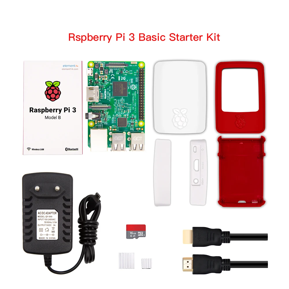 Raspberry Pi 3 Model B стартовый комплект с Raspberry Pi коробка корпус красный белый/16G sd-карта/5 V 3A Usb зарядное устройство/USB кабель