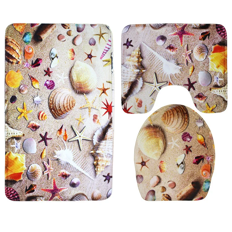 

A 3PCS/SET Shell Absorbent Non-Slip Pedestal Rug Lid Toilet Cover Bath Mat Bathroom Set Household Bathroom Accessories Houseware