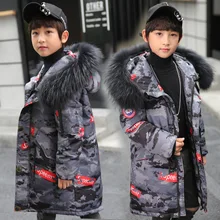 Jaqueta de crianças para baixo no longo do menino 2018 nova camuflagem roupas de bebê menino casaco temporada cuhk crianças perturbar