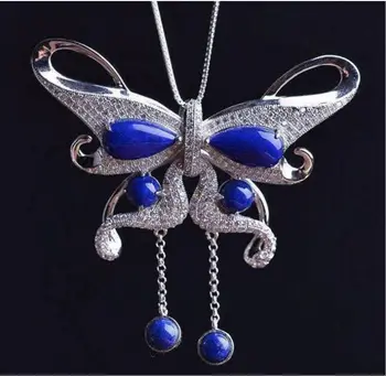 

S925 sterling silver mosaic natural Afghanistan lapis lazuli butterflies delicate female models necklaces pendants