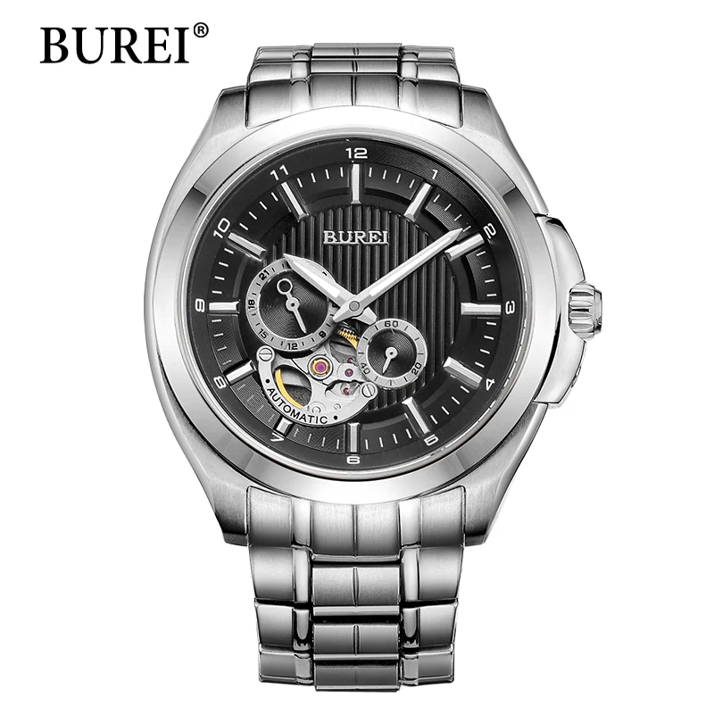 

AAA Luxury BUREI Mechanica Watch Men Japan Movt Skeleton Dial Full Stainless Steel Sapphire Transparent Clock Relogio Masculino
