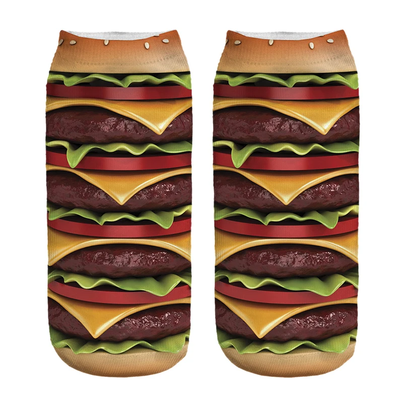 2016 hot sale 3D Digital Printed Big Mac hamburger Women Socks Unisex Fashion Cute Short Sock