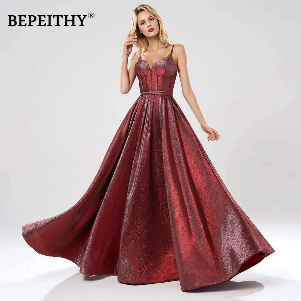 

BEPEITHY 2020 A Line Sparkle Evening Dresses Long Party Elegant Sweep Train Glitter Party Prom Dress Robe De Soiree