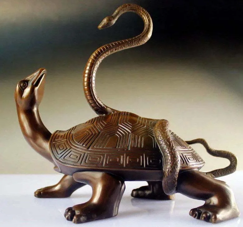 

China Feng Shui Copper Bronze Dragon Turtle Snake Myth Basaltic God beast statue