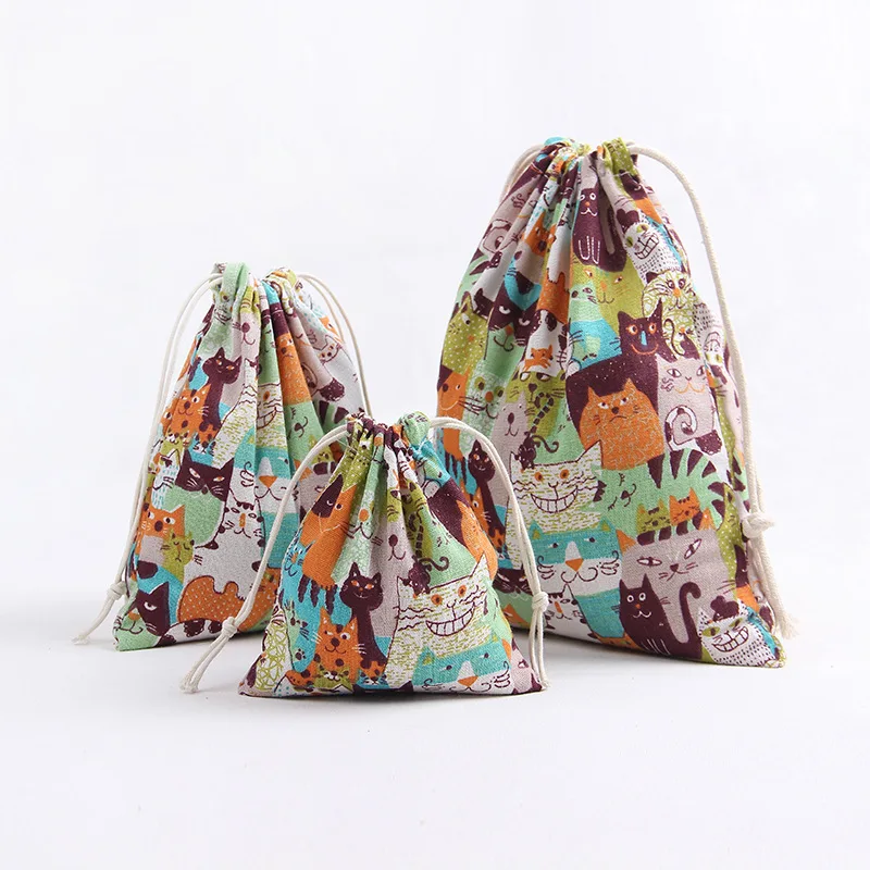 YILE 1pc Cute Cat With Diferent Expressions Cotton Linen Drawstring Multi-purpose Organizer Party Gift Bag Orange Blue Cat 8129d YILE 1pc Cute Cat With Diferent Expressions Cotton Linen Drawstring Multi-purpose Organizer Party Gift Bag Orange Blue Cat 8129d