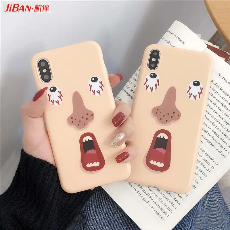 JIBAN Funny Cartoon Expression Phone Cases for 6 6s 6plus 7 8plus Soft TPU Capa Iphone X XS MAX XR Back Cover Fundas |