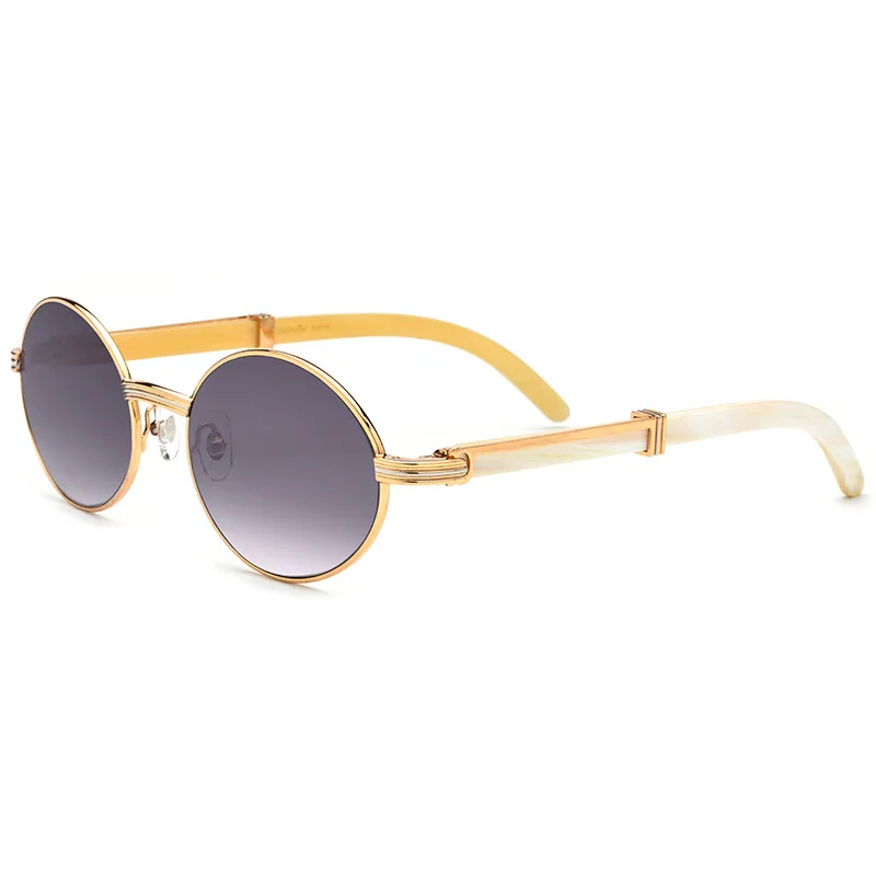 

2019 Classic Carter sunglasses men white buffalo horn glasses frame Shades Brand Sunglasses Oval Luxury glasses yuvarlak gozluk