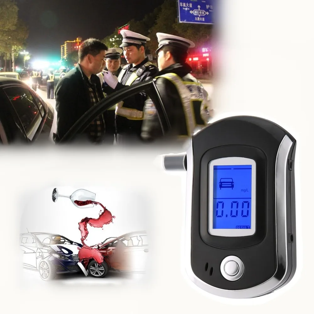 2017 HighSensitivity Alcometer AT6000 سيارة التصميم الذكية فاحص نسبة الكحول في النفس الرقمية LCD الكحول محلل With5 المعبرة