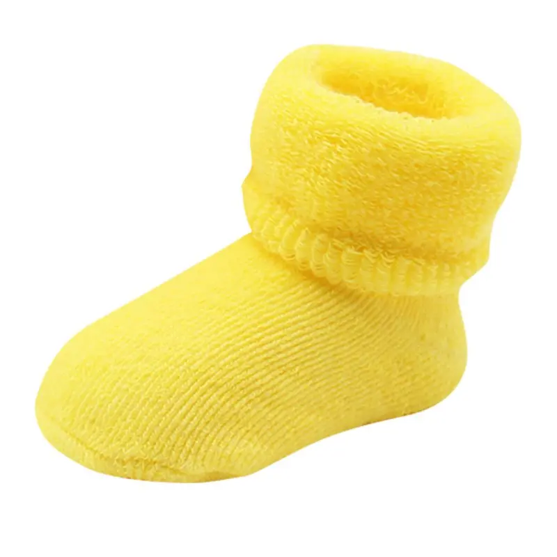 Милые теплые носки из толстого хлопка; 6 цветов; однотонные детские зимние носки для малышей - Цвет: Цвет: желтый