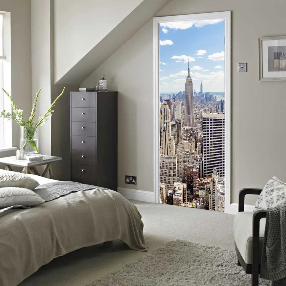 77x200 см 3D красивые пейзажные наклейки на дверь для гостиной, спальни, ПВХ клейкие обои, домашний декор, водостойкая Наклейка на стену