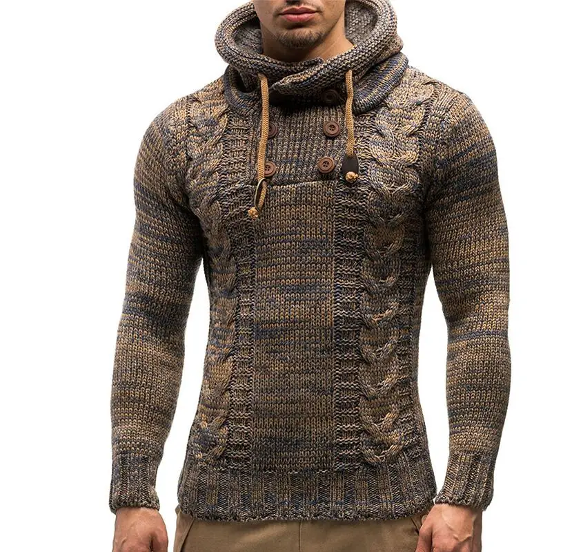 Unpadupe, осенне-зимний свитер с капюшоном, мужской брендовый Повседневный тонкий свитер, мужской теплый толстый свитер с декоративными пуговицами XXL - Цвет: Tuose