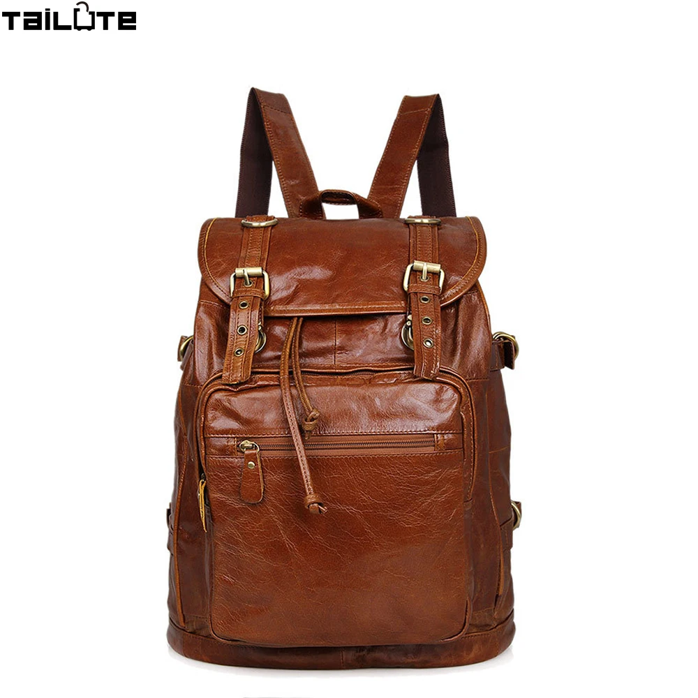 TAILUTE Men Backpack Brand Men's Travel Bag school bags Male Bags Genuine Leather Men Backpack Fashion Zipper Man Backpacks