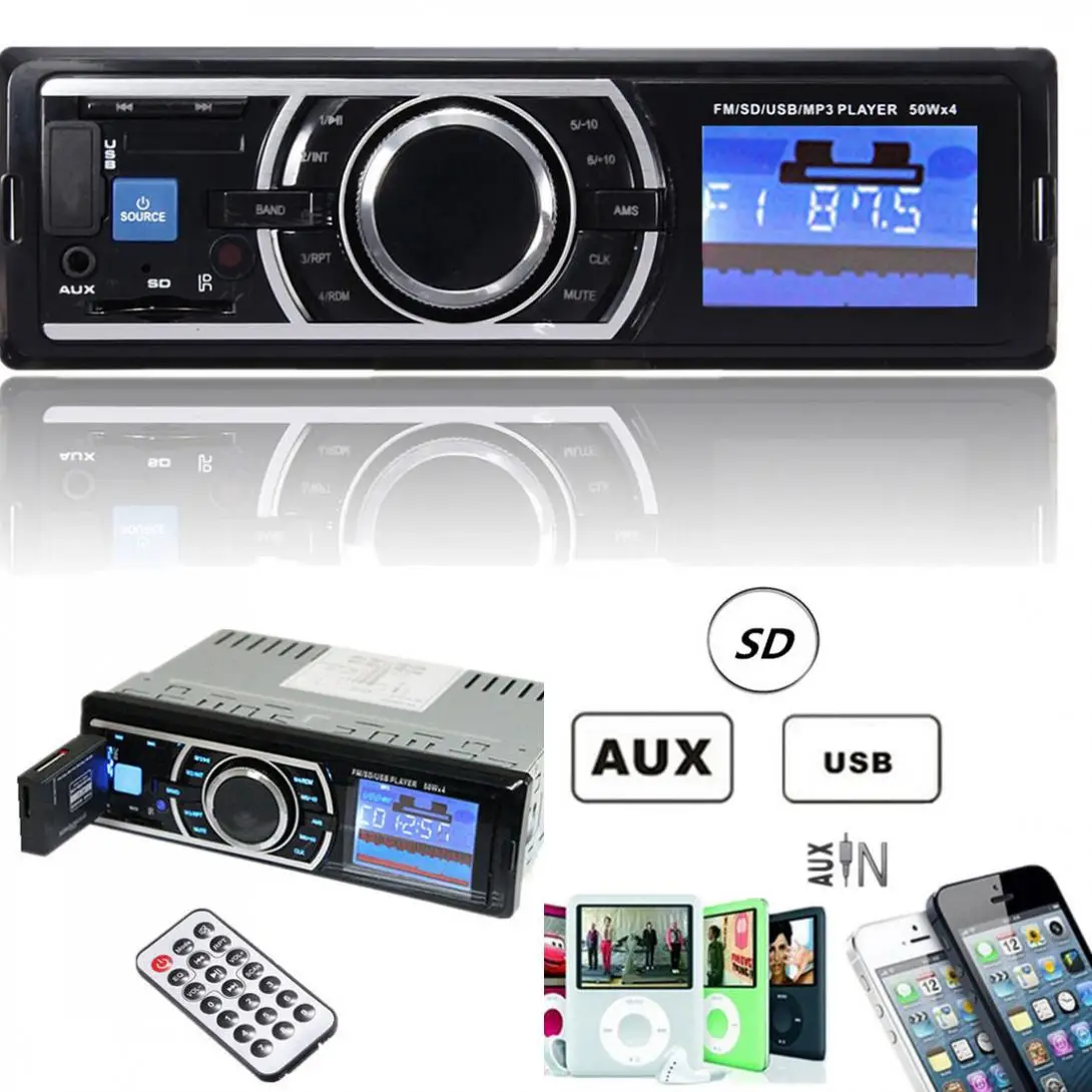 

12V 1 Din Auto Car Stereo Audio In-Dash Aux Input Receiver Radio Player Support SD USB MP3 FM with Remote Control
