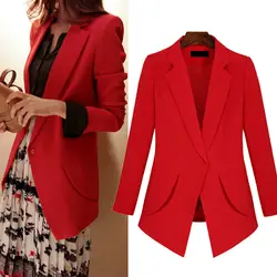 Блейзер для женщин; большие размеры пиджак женский офисные женские туфли осень весна красные, черные блейзер