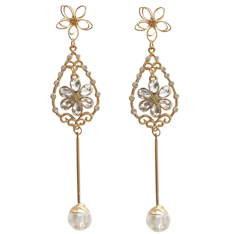

Japan Forest Style Vine Branch Long Clip on Earrings No Piercing Nature Stone Crystal Metal Hollowed out Flower Clip Earrings
